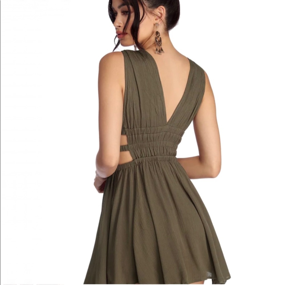Windsor Summer Vibes Olive Gauze Dress - Picture 3 of 7